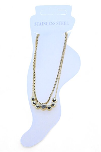 X-Lady Accessories Altın Renk Asansör Sf 3 Küre Kalp 3 Küre Çelik Halhal - 3472