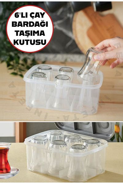 ÇARŞI HANEM Picnic Tea Cup Carrying Apparatus Box 6 Cups Capacity Protective Apparatus Box