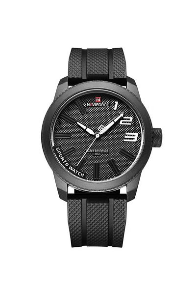 Naviforce Men Black Sports Watch with Rubber Strap Stylish Analog Quartz Wristwatch Water Resistant