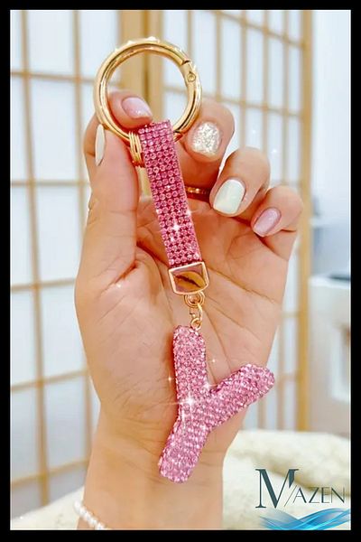 MAZEN Pink Vip Letter Y Keychain |   Stone Charm |   Bag Compatible Sparkling Accessory