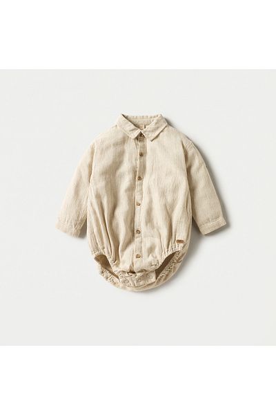 giggles Striped Bodysuit with Collar and Long Sleeves