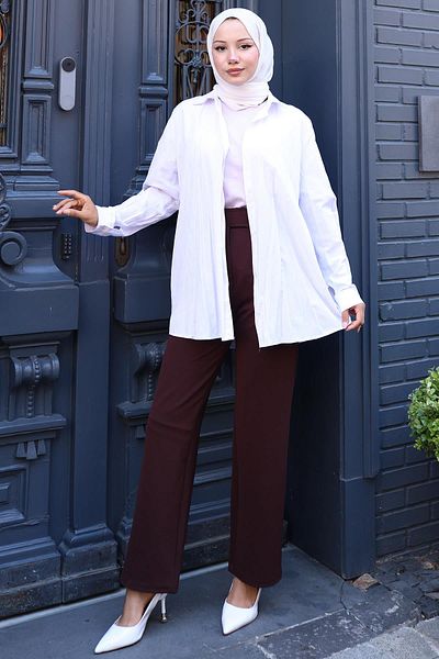 hafsamina Pins Velcro Palazzo Trousers Brown Hm2783