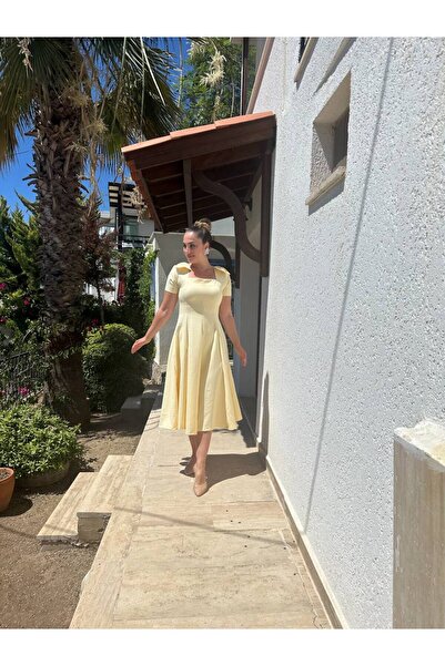 BRGCLOTHING Beli İnce Gösteren Basen Örtücü Fiyonklu Kloş Elbise