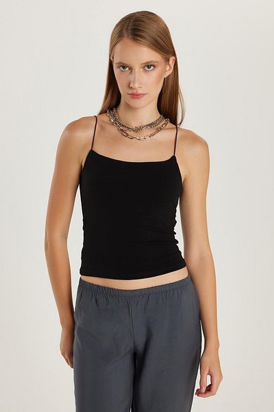 Tudors Women's Slim Fit Slim Fit Slim Strap Square Neck Black Undershirt