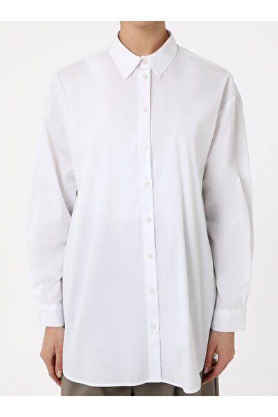 Refka Μακρύ κομμένο μπλουζάκι / πουκάμισο από ποπλίνα - Λευκό - Refka Exclusive