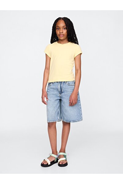 GAP Kız Çocuk Mavi Mid Rise Longline Denim Şort