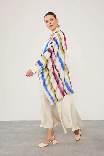 Levidor Batik Pattern Chiffon Shirt and Satin Skirt Suit