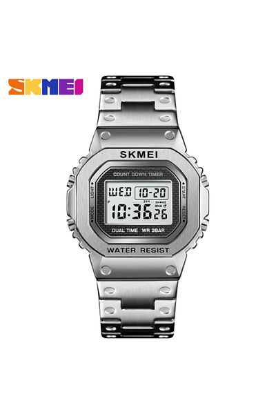 Mekanik store Skmei 1456 Retro Style Silver Color Digital Men Wrist Watch