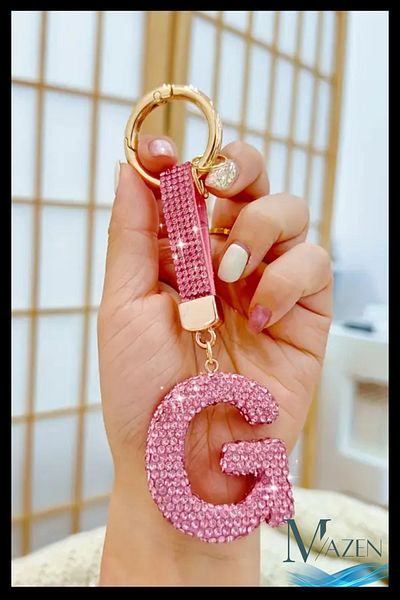 MAZEN Pink Vip Letter g Keychain |   Stone Charm |   Bag Compatible Sparkling Accessory