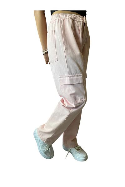 DEMOİSELLE Girls' Pants with Elastic Waist Wide Leg Relaxed Fit Cargo Pockets
