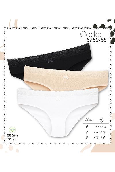 Cicito Girl's Cotton Lycra Color Bikini Panties 3 Pack 6750