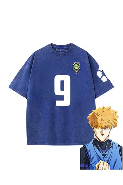 Touz Μπλε κλειδί Μπλε Anime Unisex Oversize Vintage T-shirt