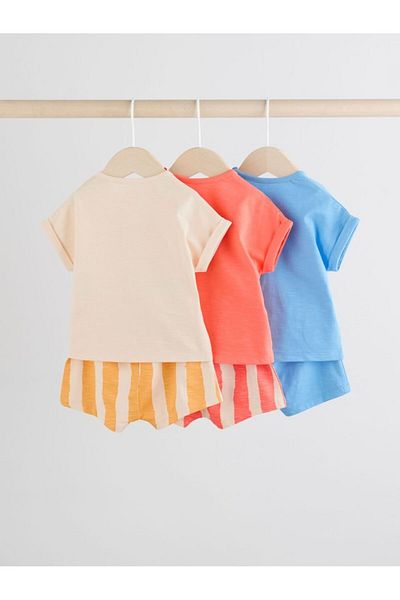 Next Baby Cotton Orange Lion Print Short Sleeve Shorts Bottom Top Set