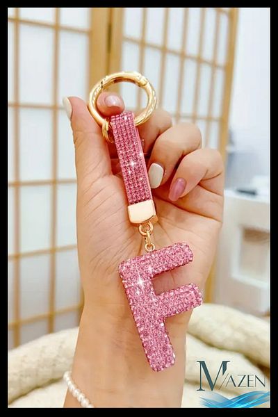MAZEN Pink Vip Letter F Keychain |   Stone Charm |   Bag Compatible Sparkling Accessory