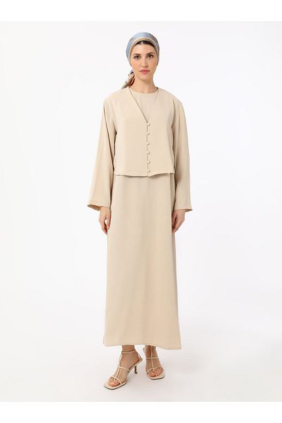 Refka Button Detailed Double Suit - Stone Color - Refka