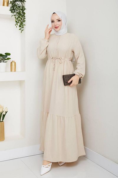 exxitcollection Women's Tested Long Beige Stone Wrap Dress