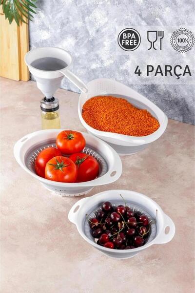 EA HOME Set of 4 Accordion Folding Strainers White-Grey