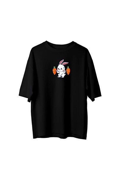 BETİLİNA تي شيرت أسود كبير الحجم مطبوع عليه رياضي تافشي