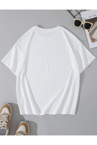 BETİLİNA Beyaz Tedicik Ayı Baskılı Oversize T-Shirt