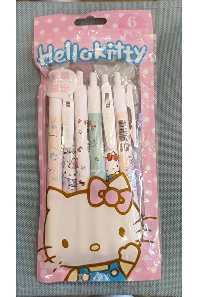 ada çanta kırtasiye 6'lı hello kitty figürlü ince uçlu tükenmez jel kalem AD4...