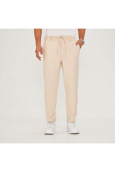 ZİNOX Men's Waist Belted Lace-Up Straight Leg Bell Fabric Classic Trousers