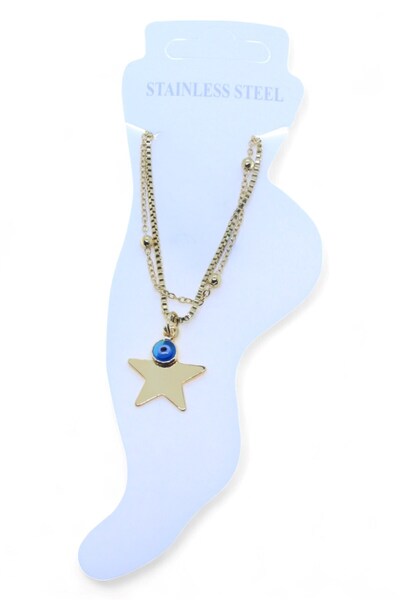 X-Lady Accessories Altın Renk Asansör Top Büyük Yıldız Nazar Göz Çelik Halhal...