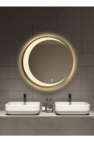 Taimi 70CM Bathroom Mirror with Gold Frame and LED Hilal Shape LED , Wall Mirror, Makup Mirror