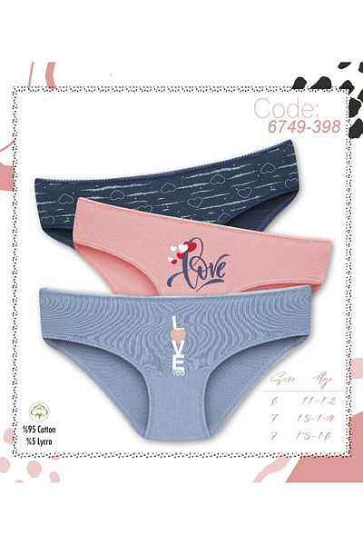 Cicito Girls' Cotton Lycra Colorful Bikini Panties 3 Pack 6749