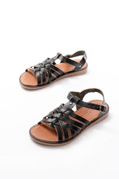 Aymood 205-208 Black Genuine Leather Orthopedic Sole Women's Sandals