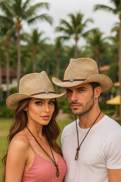 MYZİ STORE Cowboy Paper Summer Straw Hat with Bull Figure Detail (One Product Price)
