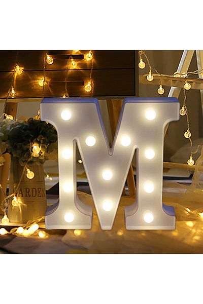 Generic M-shaped hanging decorative piece with attractive LED lighting and battery operated, white