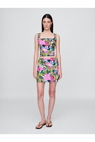 GAP Kadın Çiçek Desenli Keten Karışımlı Mini Şort Etek