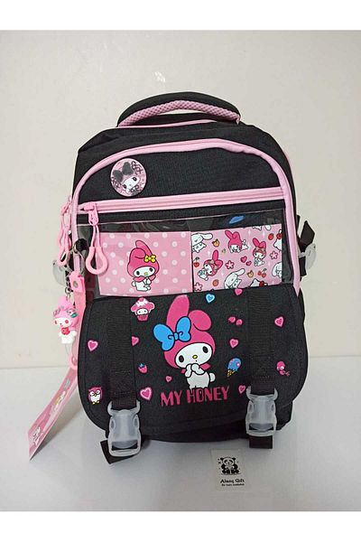 Alanç Gift Rucsac negru pentru școală primară pentru fete cu accesorii în stil coreean Kawaii, nutriție termică, cu suport pentru stilou