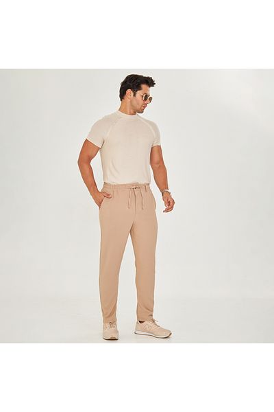 ZİNOX Men's Waist Belted Lace-Up Straight Leg Bell Fabric Classic Trousers