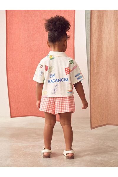 Next Baby Cotton Pink Muslin Floral Patterned Short Sleeve Shorts Top and Bottom Set