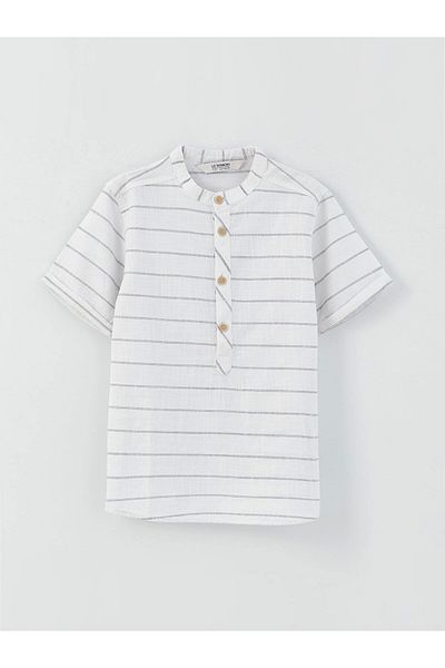 LC Waikiki Lcw Kids Beige Judge Collar Striped Boys' Shirt and Shorts