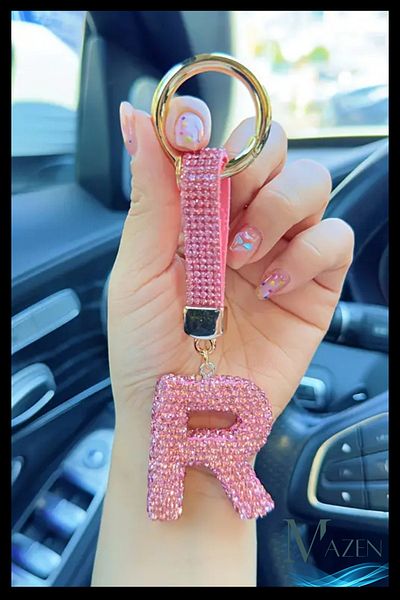 MAZEN Pink Vip Letter R Keychain |   Stone Charm |   Bag Compatible Sparkling Accessory