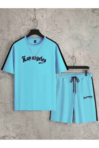 LUNAVISTA Men's Printed Short Sleeve Shirt and Shorts Set, Simple Design