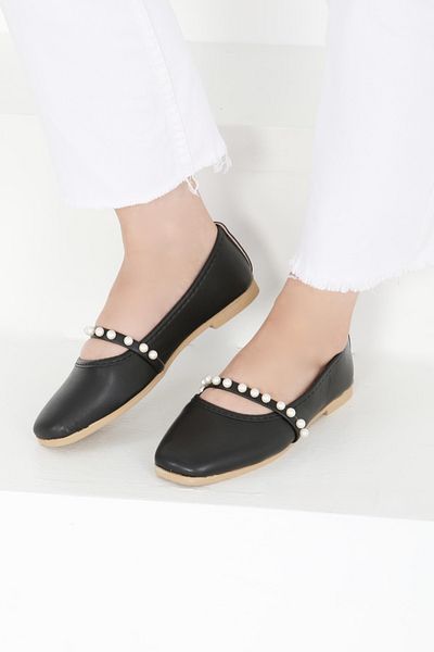 TOFİSA Women's Black Pearl Ballerinas - 27400