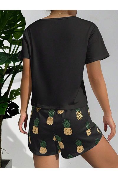 LUNAVISTA Pineapple Print Round Neck Top and Shorts Pajama Set
