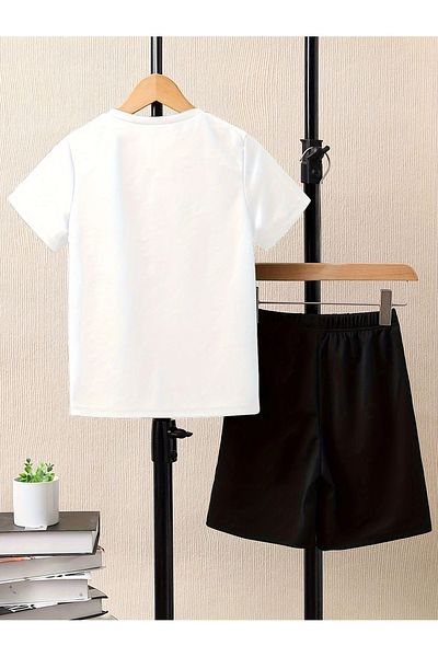 LUNAVISTA Men's 2-Piece Knitted Short Sleeve Letter Printed Shorts Set