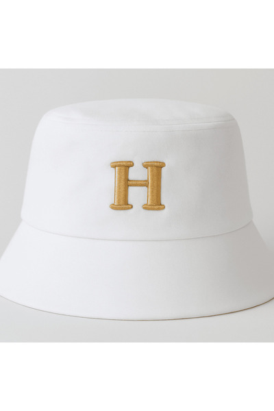 Tesbihane İsme Özel Harf Nakışlı Unisex Beyaz Bucket Şapka