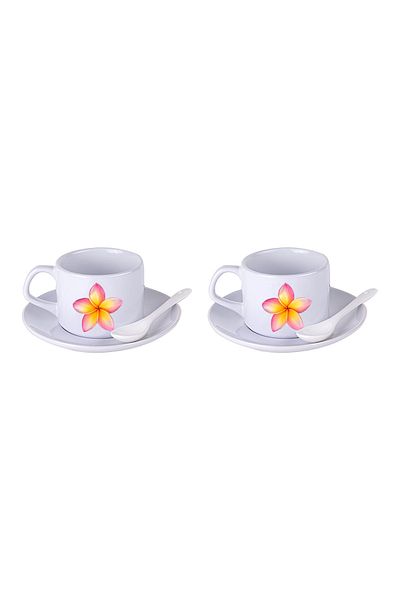 LIWOGY Flower Patterned Tea & Coffee Cup Set with Double Spoon