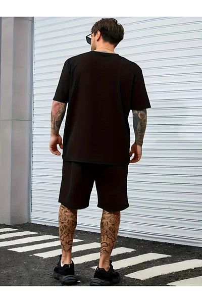 LUNAVISTA Men's 2-Piece Set, Short Sleeve T-Shirt with Casablanca City Print and High Waist Shorts,