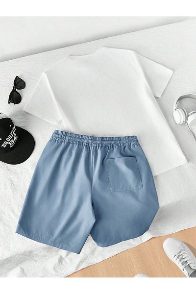 LUNAVISTA Manfiniti Emrg Men's Casual Knitted Printed Short Sleeve T-Shirt and Shorts Set