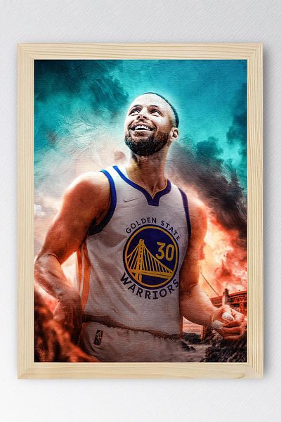 Saturn Stephen Curry Framed Painting - Basketball Nba Poster Painting