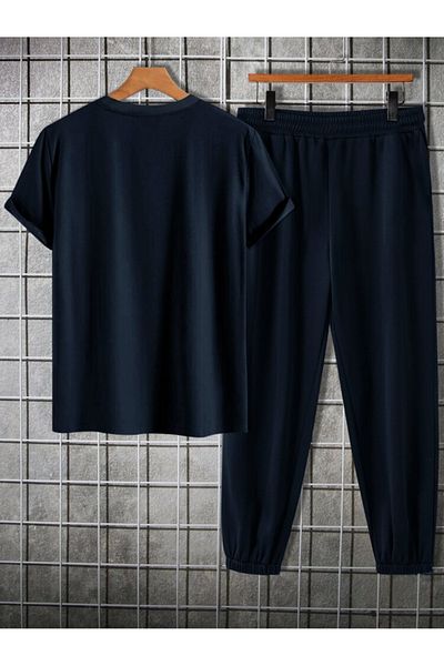 LUNAVISTA Men's Graphic T-Shirt with Logo and Lace-Up Sweatpants, Large Sizes