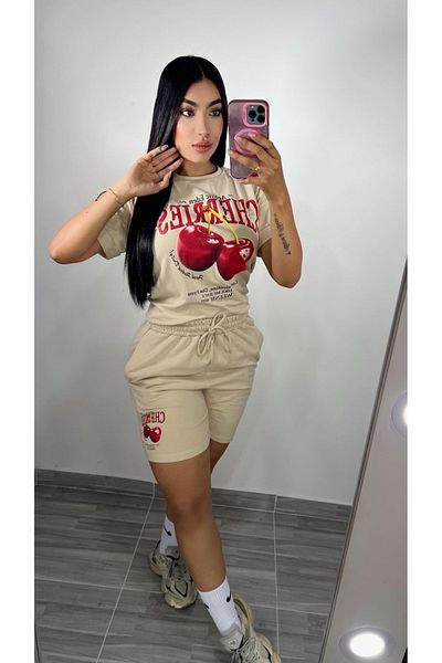LUNAVISTA Women's Cherry Printed T-Shirt and Shorts Set
