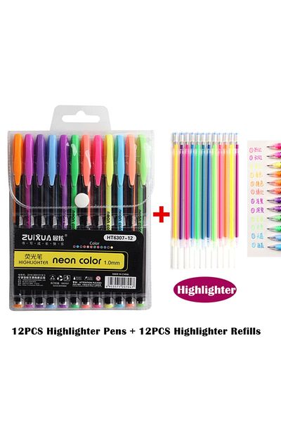 Choice 12pc pen 12 Refill A 12/24Pcs Metallic Glitter Colors Gel Pens For School Office Adult Coloring Book