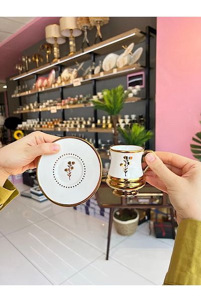 PONCİKPAZAR Florina White Gilded Cup Set